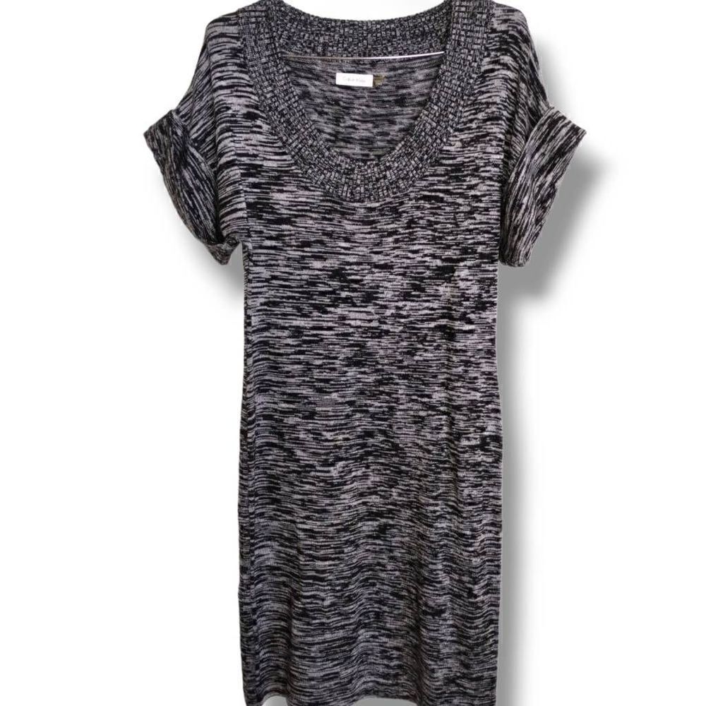 Calvin Klein Women's Sweater Dress Black Tweed SS Knee‎ Length Fit Flare Small